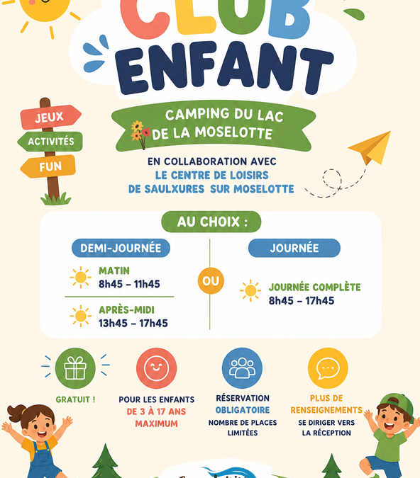 Un club enfant gratuit pendant les vacances d’été 2026 à la Base de loisirs du lac de la Moselotte